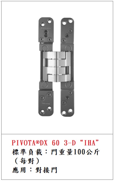 PIVOTA®DX 60 3D “IHA” 100kg 暗鉸鍊