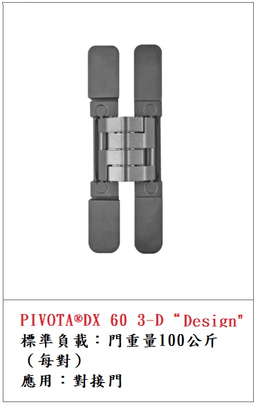 PIVOTA ® DX 60 3D "Design" 100kg暗鉸鏈