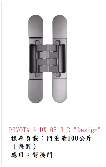 PIVOTA ® DX 65 3D  "Design" 100kg暗鉸鏈