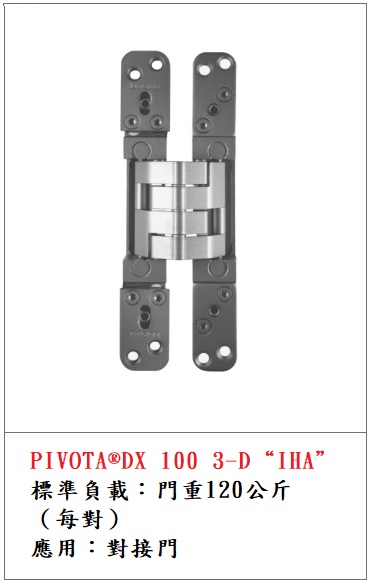 PIVOTA ® DX 100 3D "IHA" 120kg暗鉸鏈
