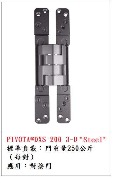 PIVOTA ® DXS 200 3D "Steel" 250kg暗鉸鏈